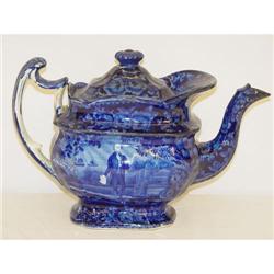 LARGE DARK BLUE HISTORICAL STAFFORDSHIRE TEAP