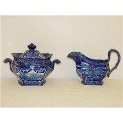 HISTORICAL DARK BLUE STAFFORDSHIRE CREAMER &