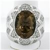 Image 4 : Large Bold 18K White Gold Oval Smoky Quartz 2.50 ctw Diamond Cluster Cocktail Ri