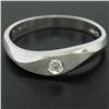 Image 2 : Men's Textured 14K White Gold Bead Set Round Diamond Solitaire Band Ring Sz 9.5