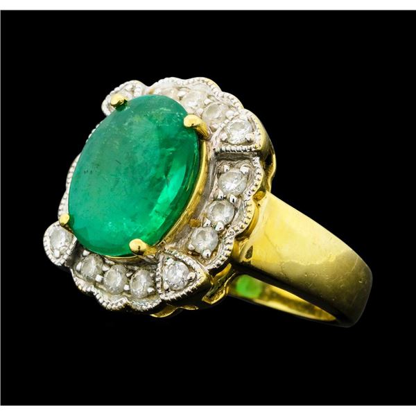 4.80 ctw Emerald And Diamond Ring - 14KT Yellow Gold With Rhodium Plating