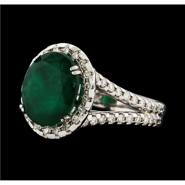 3.70 ctw Emerald and Diamond Ring - 14KT White Gold