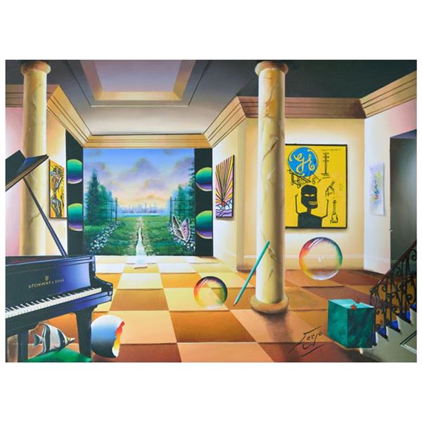 Ferjo, "Urban Garden" Original Painting on Canvas, Hand Signed with Letter of Au