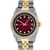Image 2 : Rolex Mens 2 Tone Diamond Lugs Red Vignette Diamond 36MM Datejust Wristwatch
