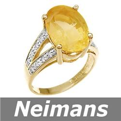 Certified 5.75 ct Citrine & VS Diamond Ring 14kt Gold