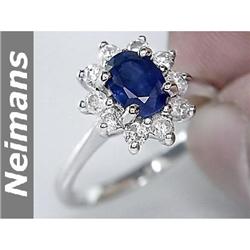 USGL Certified 1.50 ct Sapphire & VS Diamond Ring 14kt