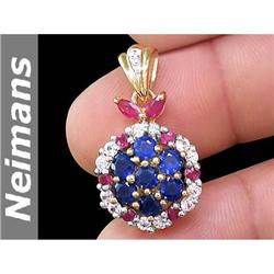 Gem Certified 4.75 ct Ruby & White Sapphire Pendant 14K