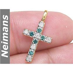 .25 ct Blue & White Diamond Cross Pendant 14kt