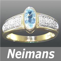 Gem Certified .75 ct Blue Topaz & Diamond Ring 14k Gold