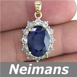 Certified 14.25 ct Blue & White Sapphire Pendant 14kt