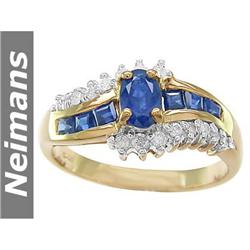 Vintage 1.50 ct Blue Sapphire & Diamond Ring 14kt Gold