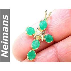 Genuine Estate 2.25 ct Emerald Cross Pendant 14kt Gold