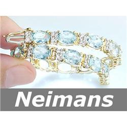 Certified 21.75 ct Aquamarine & Sapphire Bracelet 14kt