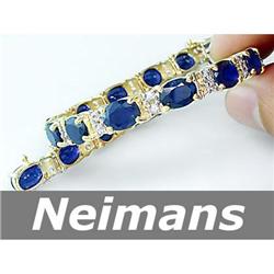 Certified 29.00 ct Blue & Sapphire Bracelet 14kt Gold