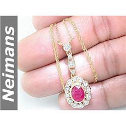 Antique Certified 1.75 ct Ruby & Diamond Necklace 14kt