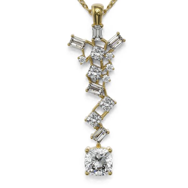 2.2 ctw Cushion Cut Diamond Designer Necklace 18K Yellow Gold - REF-429A5N