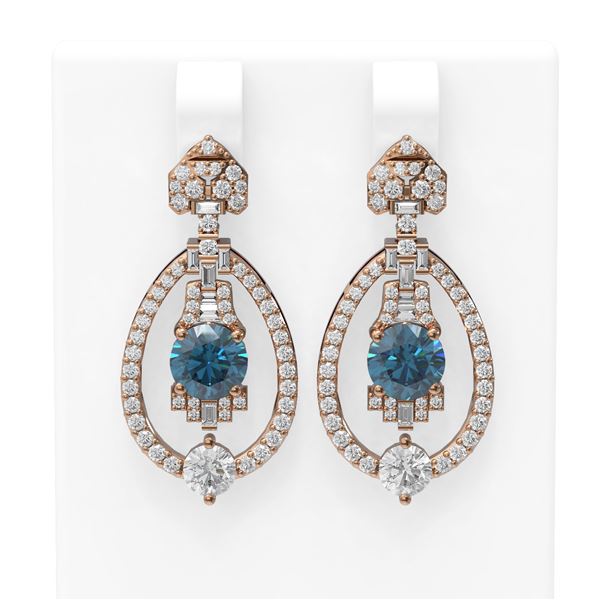 4.65 ctw Intense Blue Diamond Earrings 18K Rose Gold - REF-553H3R