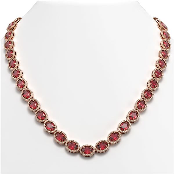 49.46 ctw Tourmaline & Diamond Micro Pave Halo Necklace 10k Rose Gold - REF-763G6W