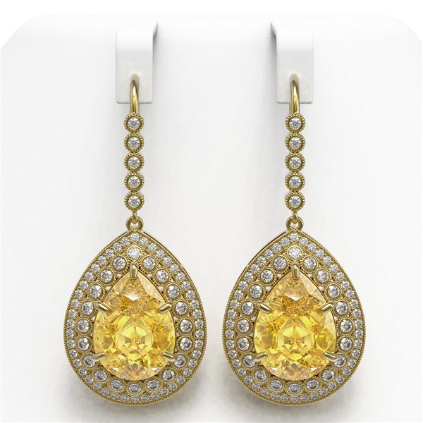 33.92 ctw Canary Citrine & Diamond Victorian Earrings 14K Yellow Gold - REF-446K9Y