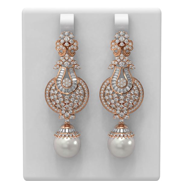 6.58 ctw Diamond & Pearl Earrings 18K Rose Gold - REF-601Y6X