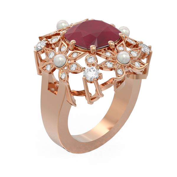 6.16 ctw Ruby & Diamond Ring 18K Rose Gold - REF-254X5A