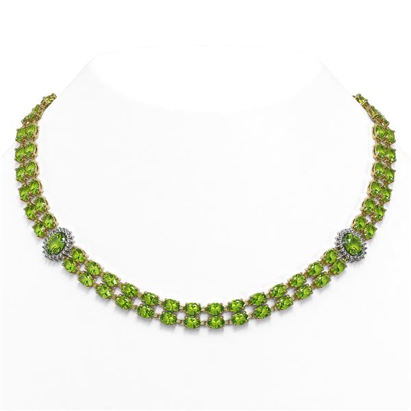58.69 ctw Peridot & Diamond Necklace 14K Yellow Gold - REF-581Y8X