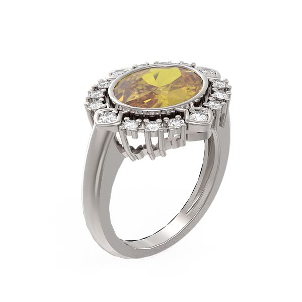 4.04 ctw Canary Citrine & Diamond Ring 18K White Gold - REF-154Y5X