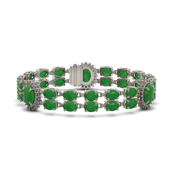 33.27 ctw Jade & Diamond Bracelet 14K White Gold - REF-354H5R