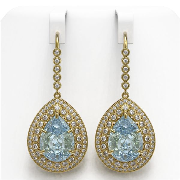 35.24 ctw Sky Topaz & Diamond Victorian Earrings 14K Yellow Gold - REF-448A9N