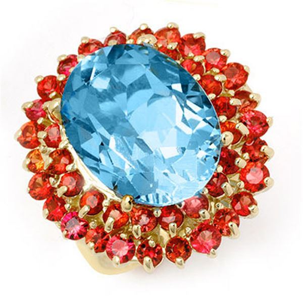 14.25 ctw Red Sapphire & Blue Topaz Ring 10k Yellow Gold - REF-82K2Y
