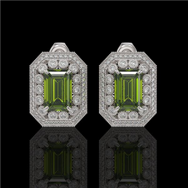 12.99 ctw Tourmaline & Diamond Victorian Earrings 14K White Gold - REF-346W2H