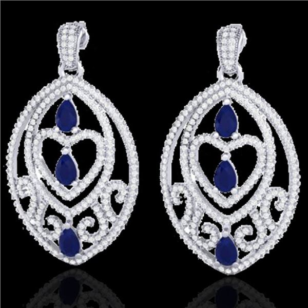 7 ctw Sapphire & Micro Pave VS/SI Diamond Heart Earrings 18k White Gold - REF-418G2W