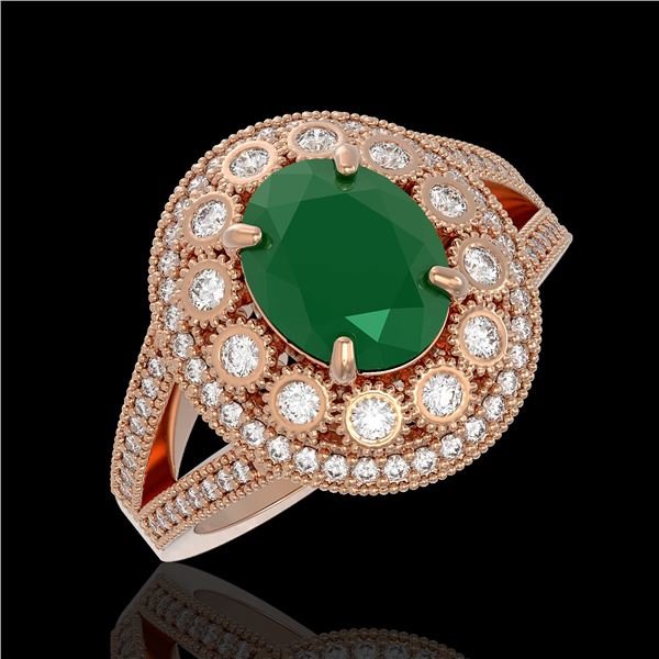 4.55 ctw Certified Emerald & Diamond Victorian Ring 14K Rose Gold - REF-143M6G