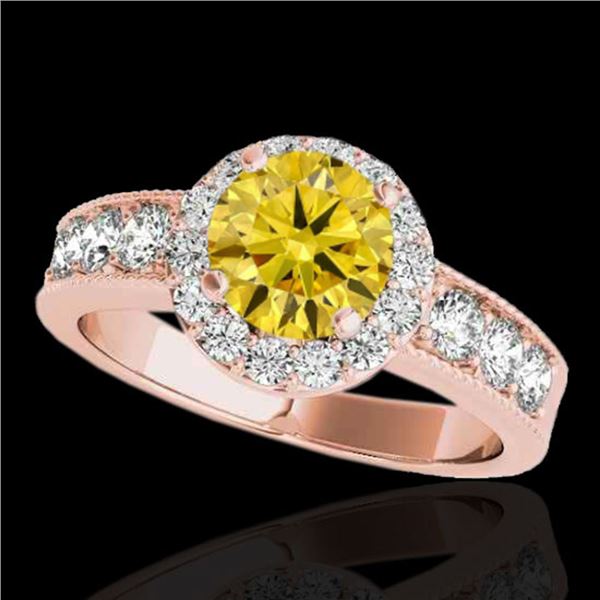2.1 ctw Certified SI/I Fancy Intense Yellow Diamond Ring 10k Rose Gold - REF-259A3N