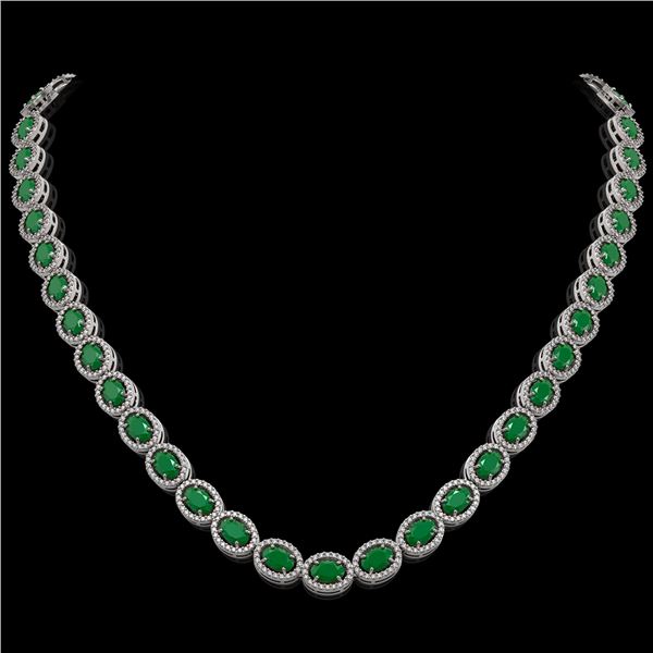 34.11 ctw Emerald & Diamond Micro Pave Halo Necklace 10k White Gold - REF-709K3Y