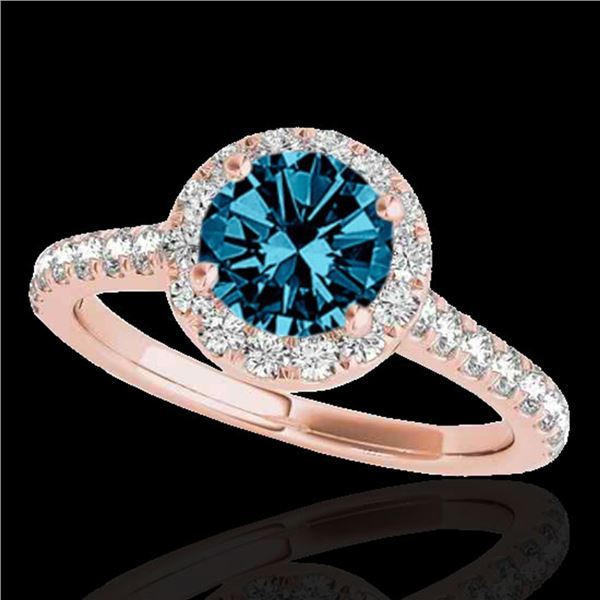 1.70 ctw SI Certified Fancy Blue Diamond Solitaire Halo Ring 10k Rose Gold - REF-156H8R