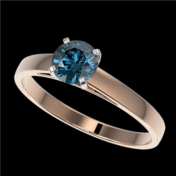 0.77 ctw Certified Intense Blue Diamond Engagment Ring 10k Rose Gold - REF-57K8Y