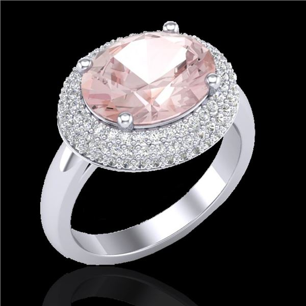 4.50 ctw Morganite & Micro Pave VS/SI Diamond Ring 18k White Gold - REF-163M8G