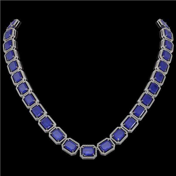 84.94 ctw Sapphire & Diamond Micro Pave Halo Necklace 10k White Gold - REF-859M5G