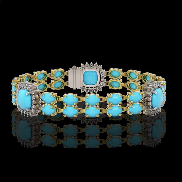 15.27 ctw Turquoise & Diamond Bracelet 14K Yellow Gold - REF-263F6M