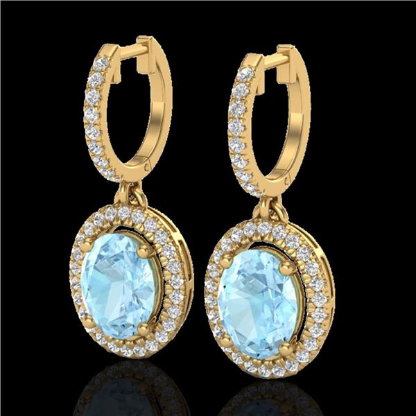 3.25 ctw Aquamarine & Micro Pave VS/SI Diamond Earrings 18k Yellow Gold - REF-111Y3X