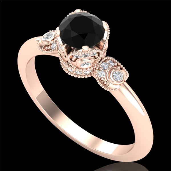 1 ctw Fancy Black Diamond Engagment Art Deco Ring 18k Rose Gold - REF-80R2K