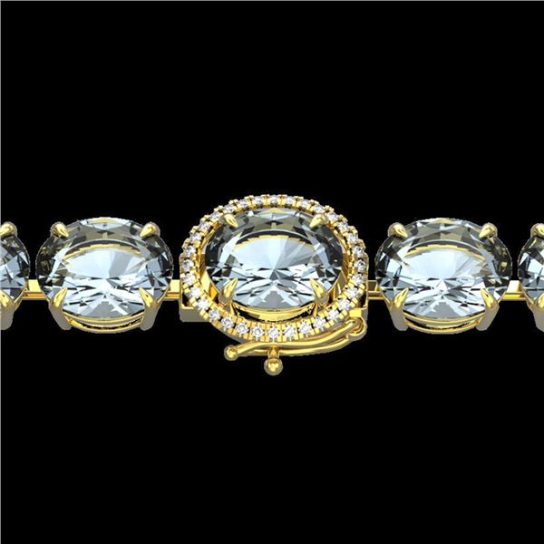 60 ctw Aquamarine & Micro VS/SI Diamond Bracelet 14k Yellow Gold - REF-945N5F