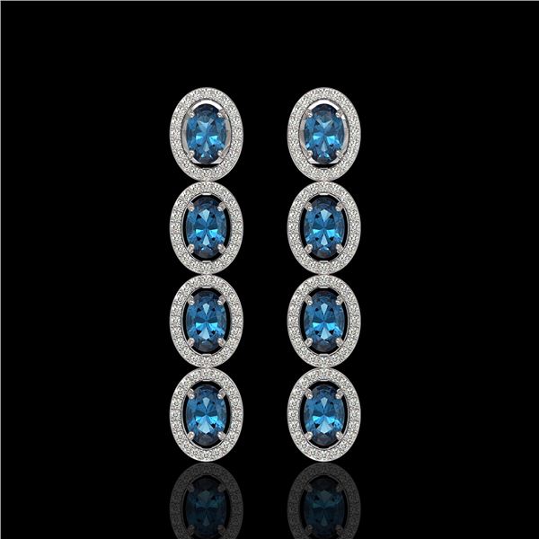6.28 ctw London Topaz & Diamond Micro Pave Halo Earrings 10k White Gold - REF-143R6K