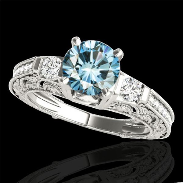 1.38 ctw SI Certified Blue Diamond Solitaire Antique Ring 10k White Gold - REF-130F9M