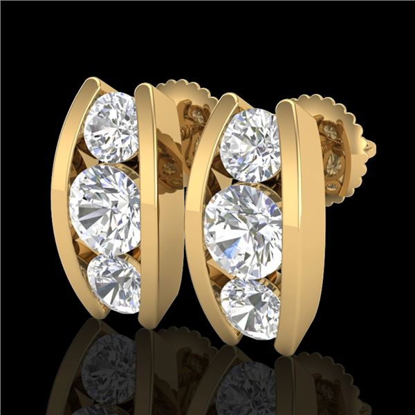2.18 ctw VS/SI Diamond Solitaire Art Deco Stud Earrings 18k Yellow Gold - REF-300F2M