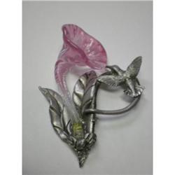 Humming Bird with Blown Glass Flower Brooch #1607165
