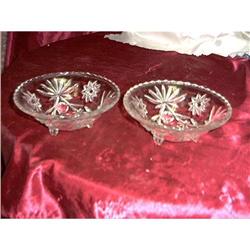 Pair Footed Press Glass Bowls Star Pattern #1607169