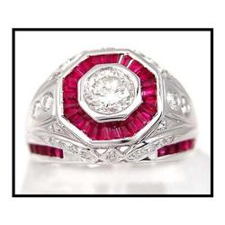 PLATINUM 1930'S DESIGN DIAMOND RUBY RING(price #1607268