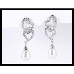 14K White Gold Diamonds Pearl Earring #1607454